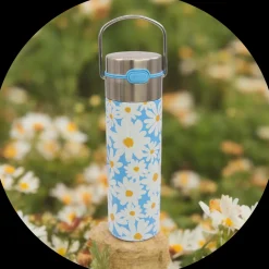 Clearance Eigenart Leeza Drinkfles Daisy-Blue RVS Thermosflessen Leeza To-Go