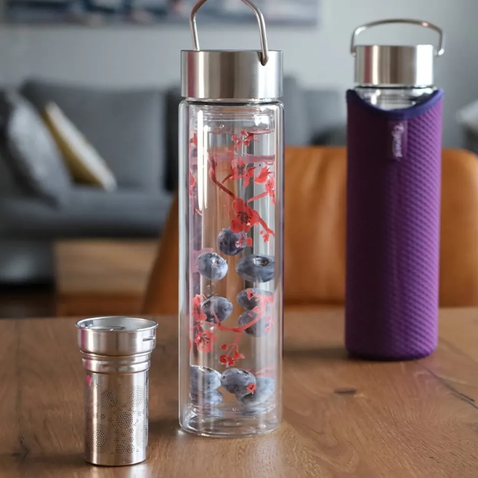 Outlet Flow tea Thermosfles FlowTea 'Cherry ' Glazen Thermosflessen FlowTea
