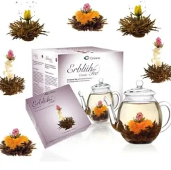 Sale Geschenkset: 6 theebloemen en glazen kan Theebloemen | Theepakket