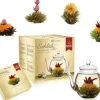 Sale Geschenkset: mix 6 theebloemen en glazen theepotje Theebloemen | Theepakket