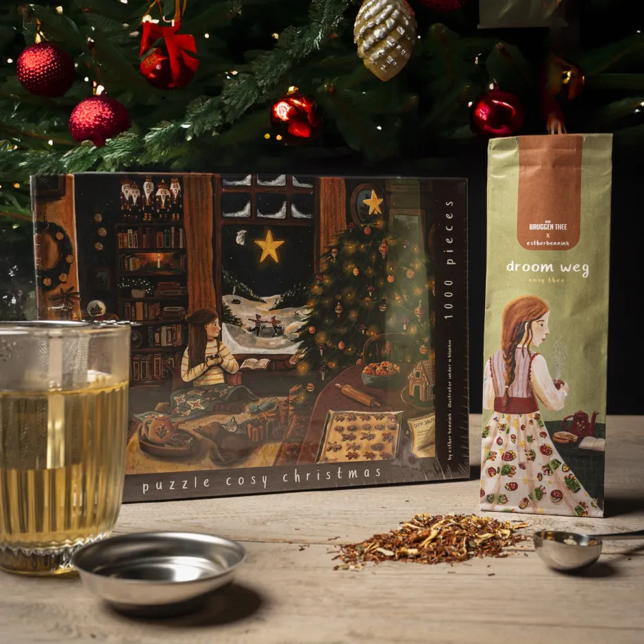 Fashion Grote puzzel Kerst, theeglas, zeef, lepel en thee Theepakket