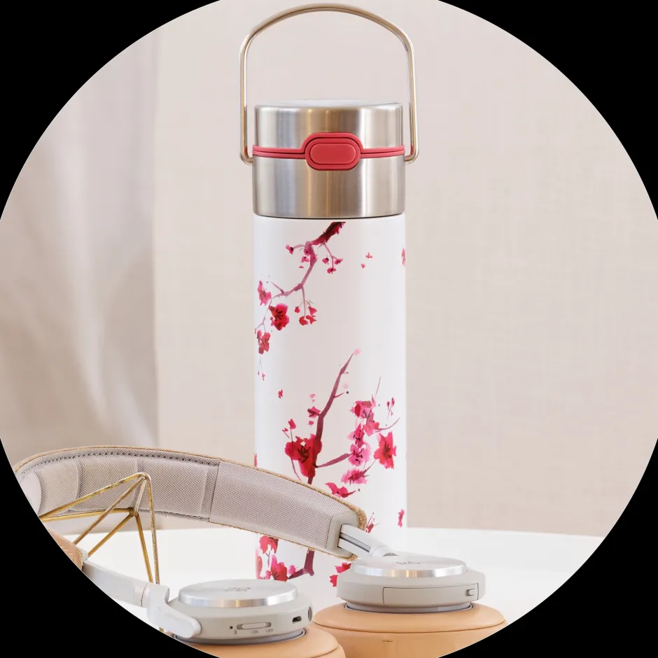 Outlet Leeza Drinkfles Cherry Blossom 500ml RVS Thermosflessen Leeza To-Go