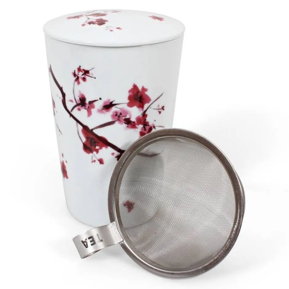 Clearance Tea eve Cherry blossom theemok met theezeef Theebekers Met Zeef | Teaeve Dubbelwandige Mokken