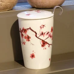 Clearance Tea eve Cherry blossom theemok met theezeef Theebekers Met Zeef | Teaeve Dubbelwandige Mokken