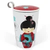 Fashion Tea eve 'Little Geisha Red ' met theezeef Theebekers Met Zeef | Teaeve Dubbelwandige Mokken
