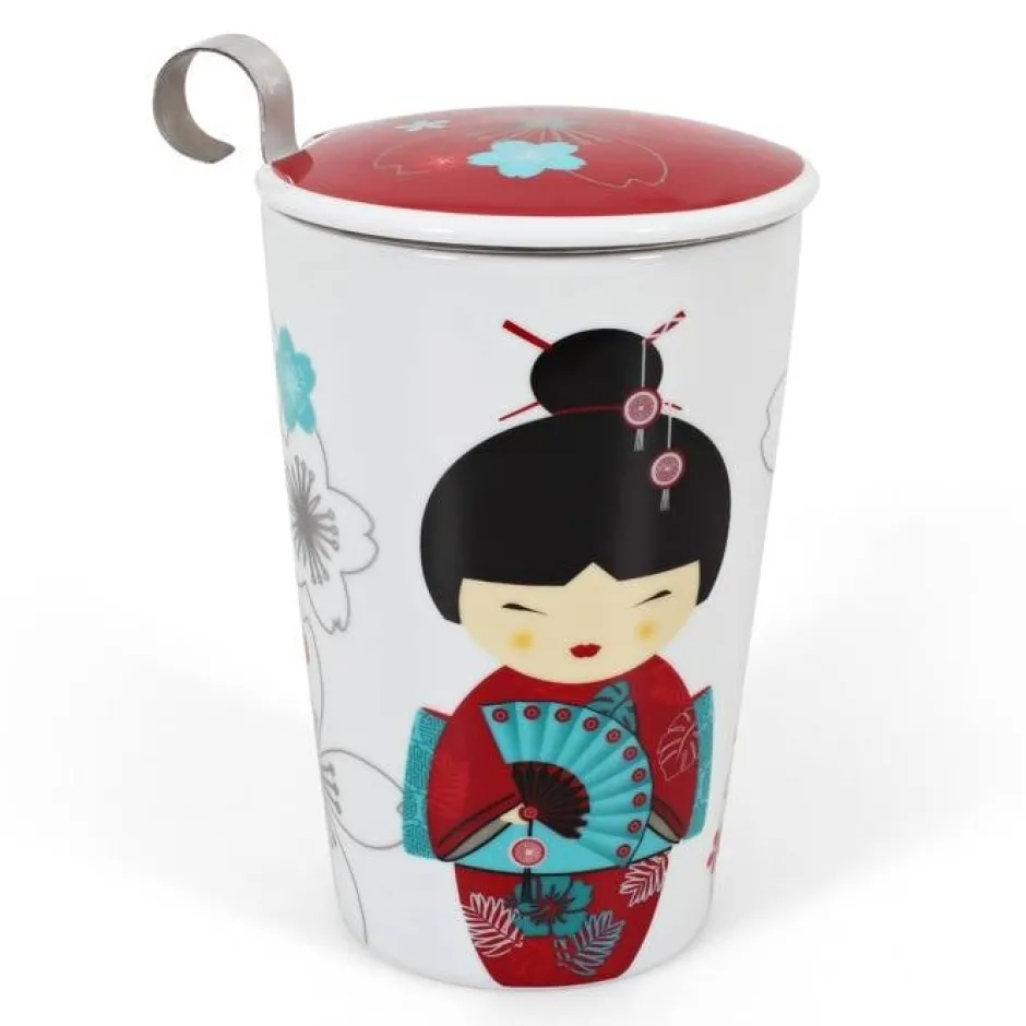 Fashion Tea eve 'Little Geisha Red ' met theezeef Theebekers Met Zeef | Teaeve Dubbelwandige Mokken