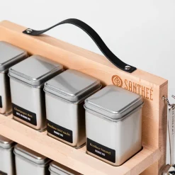 Outlet Theedrager met vierkante blikjes Theeplanken | Theedrager