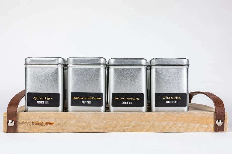 Sale Theeplank 2.0 - Blikjes vierkant - Steigerhout Theeplanken