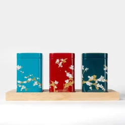 Best Theeplank met Japanse theeblikken Bewaarblikken Eigenart | Theeplanken