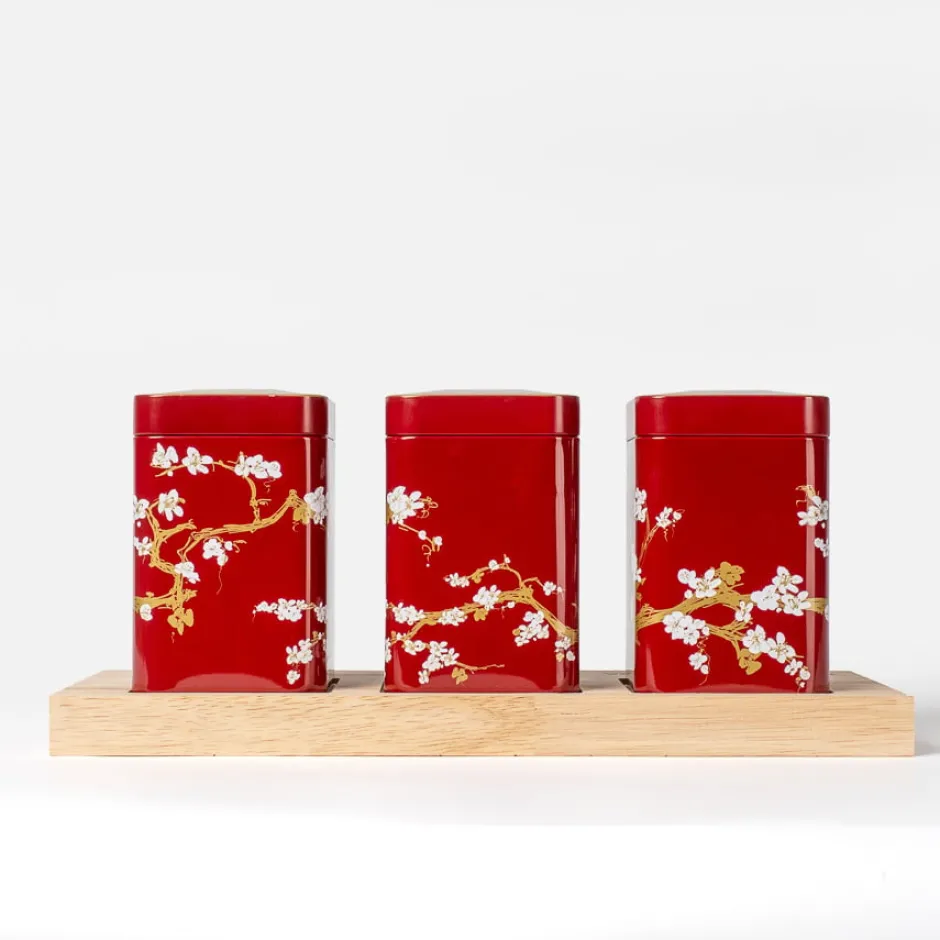 Sale Theeplank met Japanse theeblikken Rood Bewaarblikken Eigenart | Theeplanken