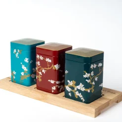 Best Theeplank met Japanse theeblikken Bewaarblikken Eigenart | Theeplanken