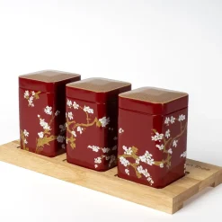 Sale Theeplank met Japanse theeblikken Rood Bewaarblikken Eigenart | Theeplanken