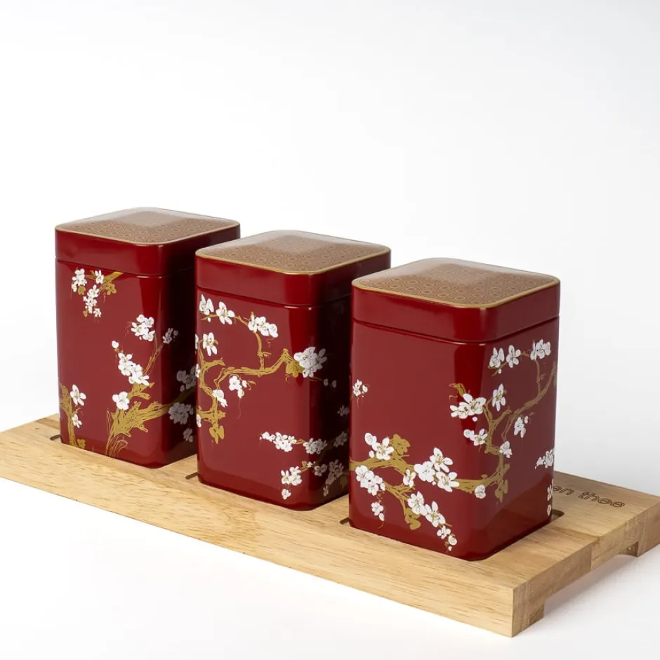 Sale Theeplank met Japanse theeblikken Rood Bewaarblikken Eigenart | Theeplanken