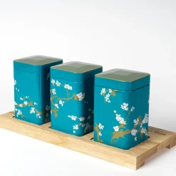 Outlet Theeplank met Japanse theeblikken Lichtblauw Bewaarblikken Eigenart | Theeplanken