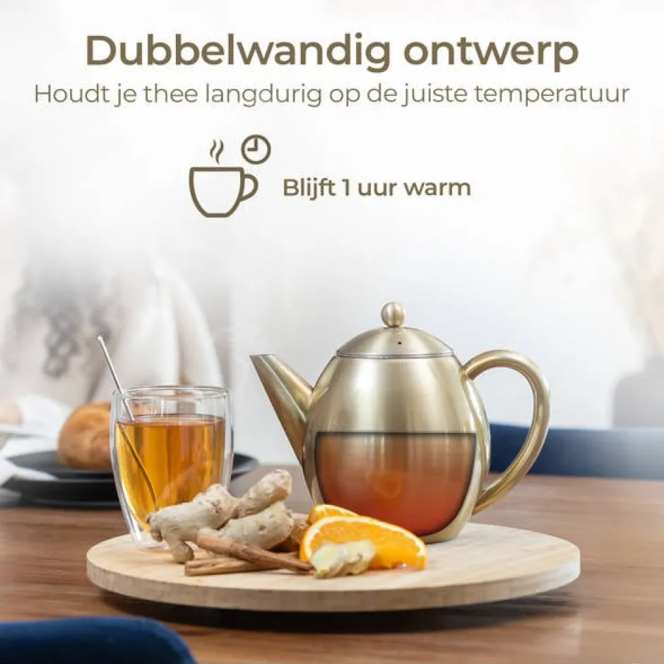 Best Theepot rvs goud 1.2L Theepotten