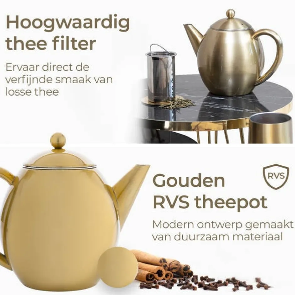 Best Theepot rvs goud 1.2L Theepotten