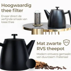 Best Theepot RVS mat zwart 1 liter Theepotten | Vaderdag