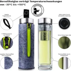 Fashion Thermosfles dubbelwandig glas Glazen Thermosflessen FlowTea | Vaderdag