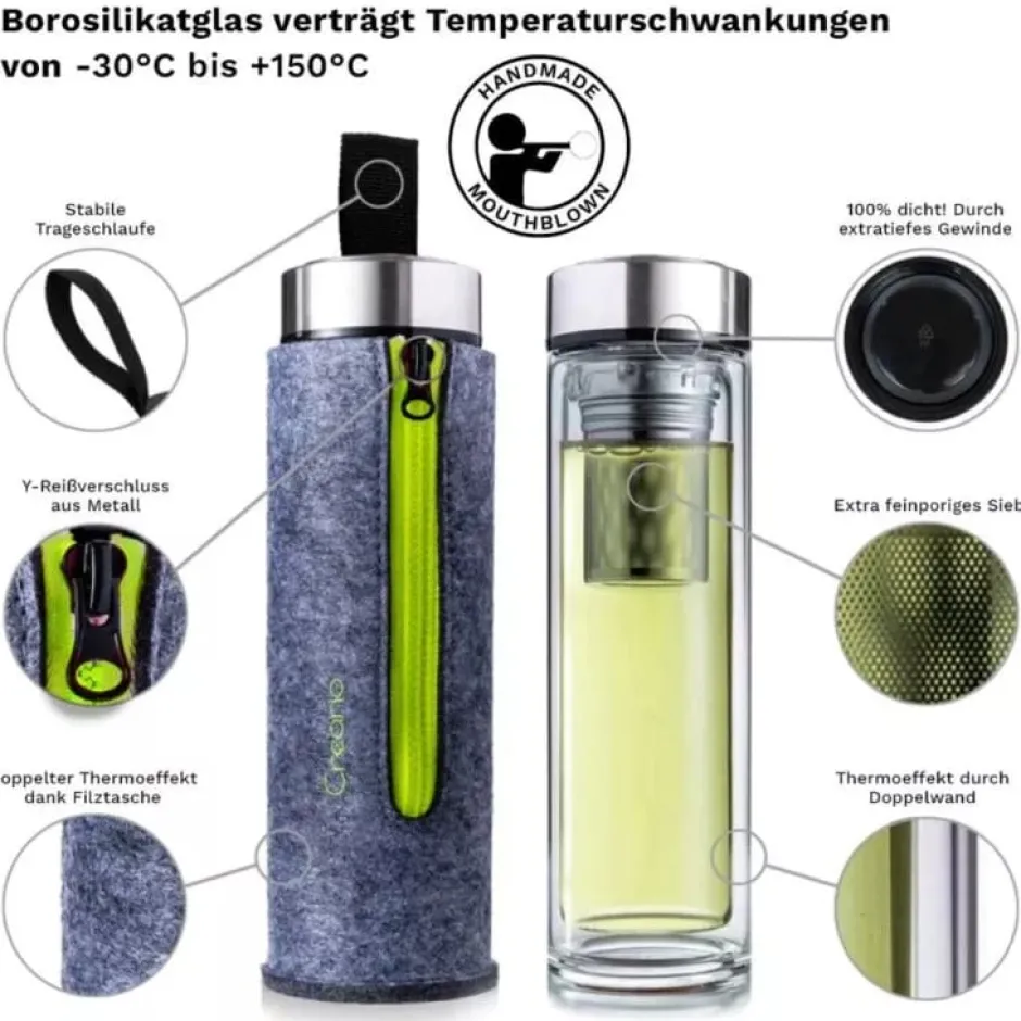 Discount Thermosfles dubbelwandig glas Glazen Thermosflessen FlowTea