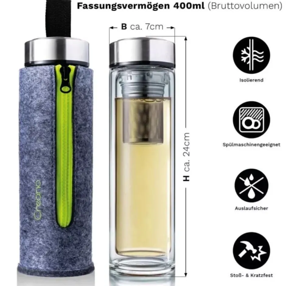 Fashion Thermosfles dubbelwandig glas Glazen Thermosflessen FlowTea | Vaderdag